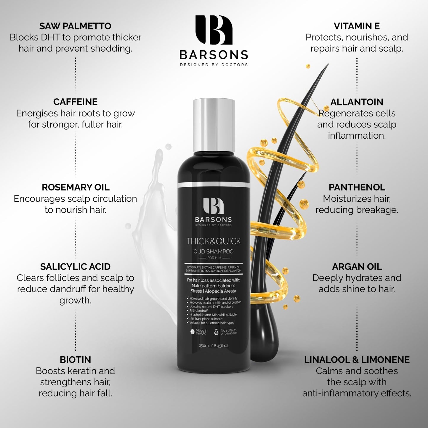 BARSONS Oud Shampoo for HIM. Haircare Formula by Doctors & Hair Stylists | Hair Thickening Treatment for men with thinning hair | Hair-transplant Compatible