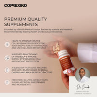 CORREXIKO Raw Vitamin C Supplement Tablets - 850mg Vitamin C Complex with Bioflavonoids - High Strength Ascorbic Acid - Strengthens Collagen Matrix - Supports Immunity - 30 Capsules, 1 Month Supply