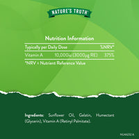 Vitamin A Capsules 10,000IU | High Strength Supplement | Retinyl Palmitate | 60 Softgels | Nature's Truth