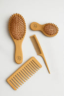Phoenix Forge Bamboo Hairbrush and Comb Set-Pain-Free Detangling Hair Brush for Curly & Thick Hair — Anti-Breakage & Scalp Massage, Bamboo Eco-Friendly Design