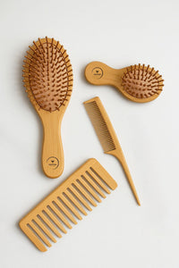 Phoenix Forge Bamboo Hairbrush and Comb Set-Pain-Free Detangling Hair Brush for Curly & Thick Hair — Anti-Breakage & Scalp Massage, Bamboo Eco-Friendly Design