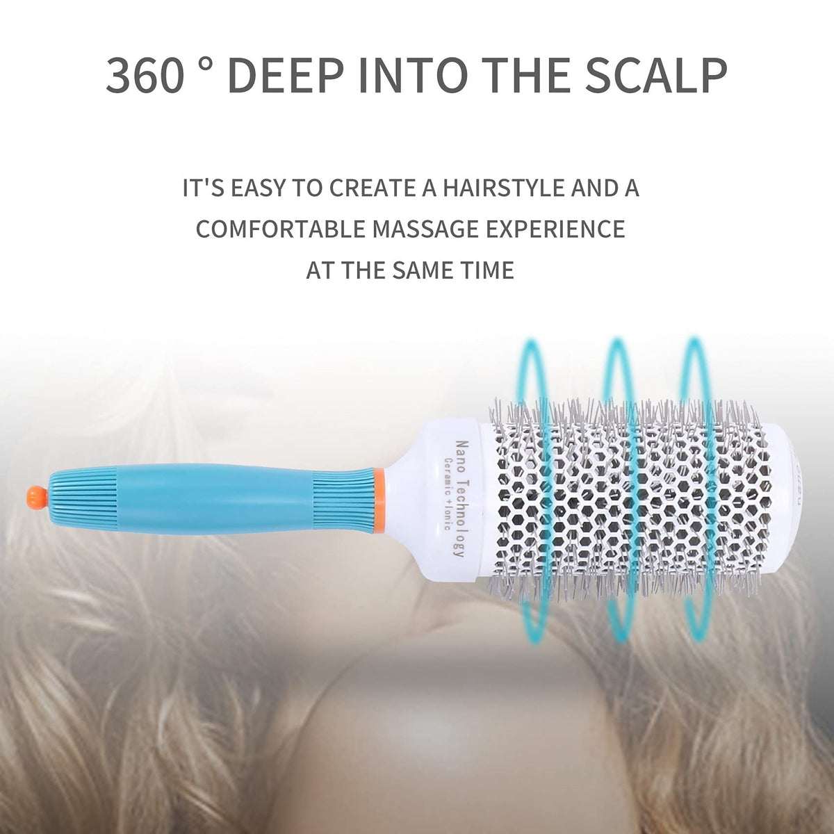 Smallterm Ceramic Ionic Round Hair Brush Barrel Hairdressing Hair Salon Styling Barrel Curling Brush Tool Set（19mm 25mm 32mm 45mm 53mm） (Blue)