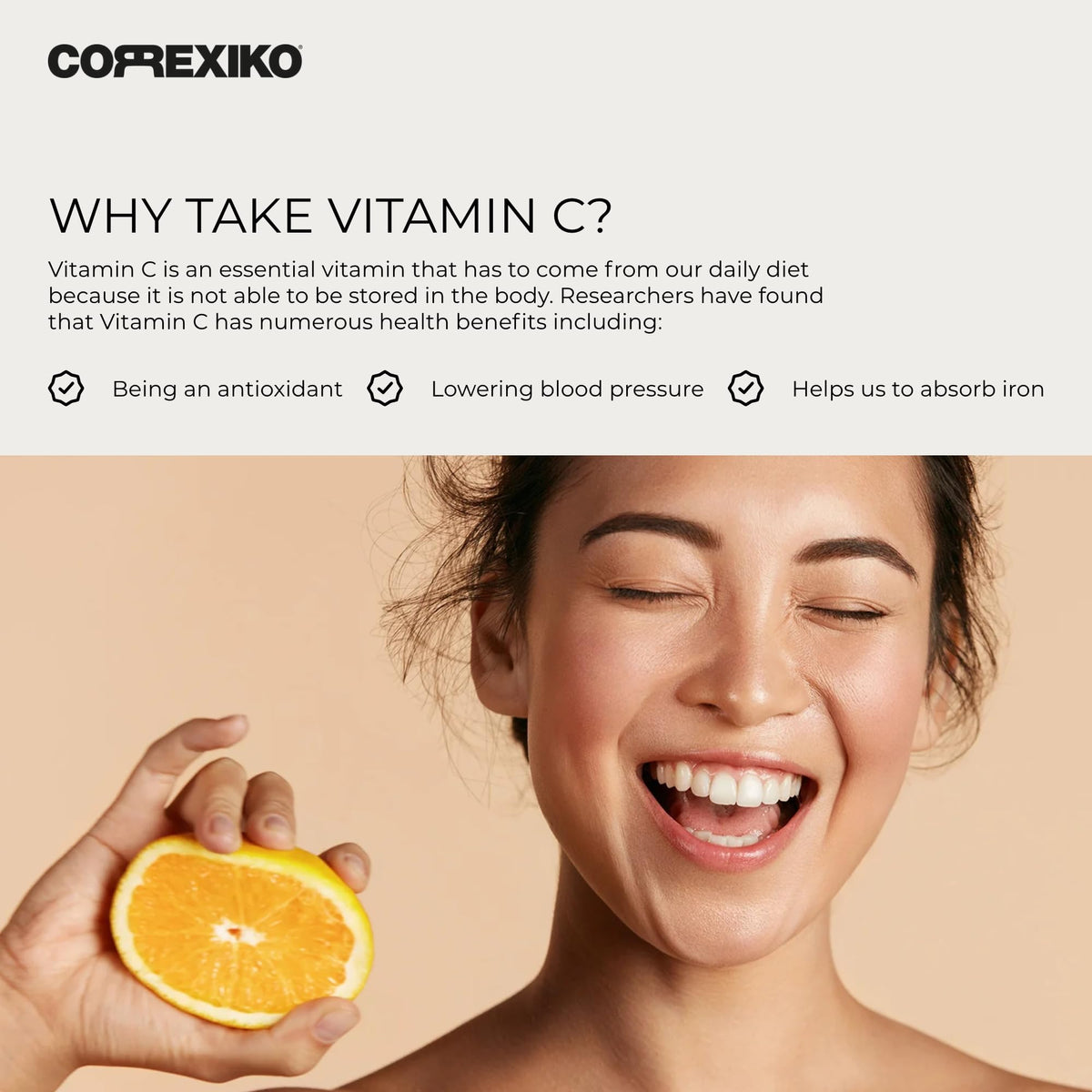 CORREXIKO Raw Vitamin C Supplement Tablets - 850mg Vitamin C Complex with Bioflavonoids - High Strength Ascorbic Acid - Strengthens Collagen Matrix - Supports Immunity - 30 Capsules, 1 Month Supply