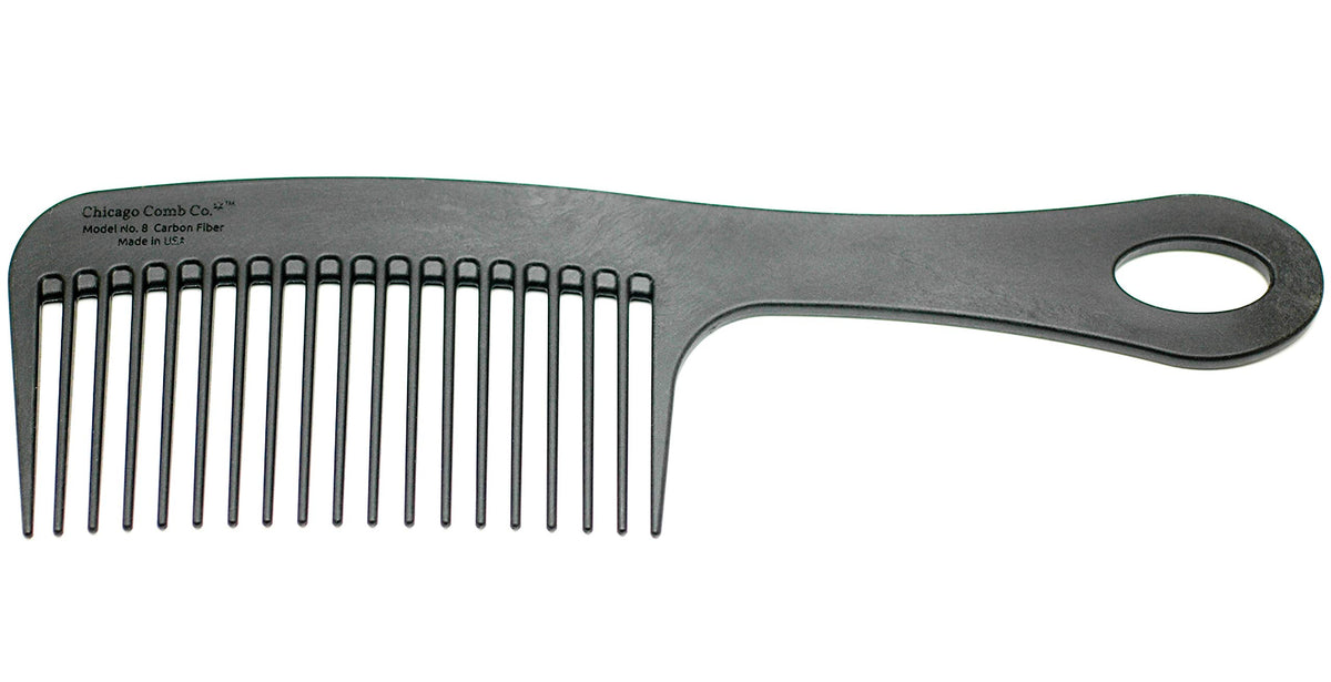Chicago Comb Model 8 Carbon Fiber, Made in USA, Anti-static, Detangling & Shower comb, adds Lift & Volume, 21.5 cm (8.5 inches) long