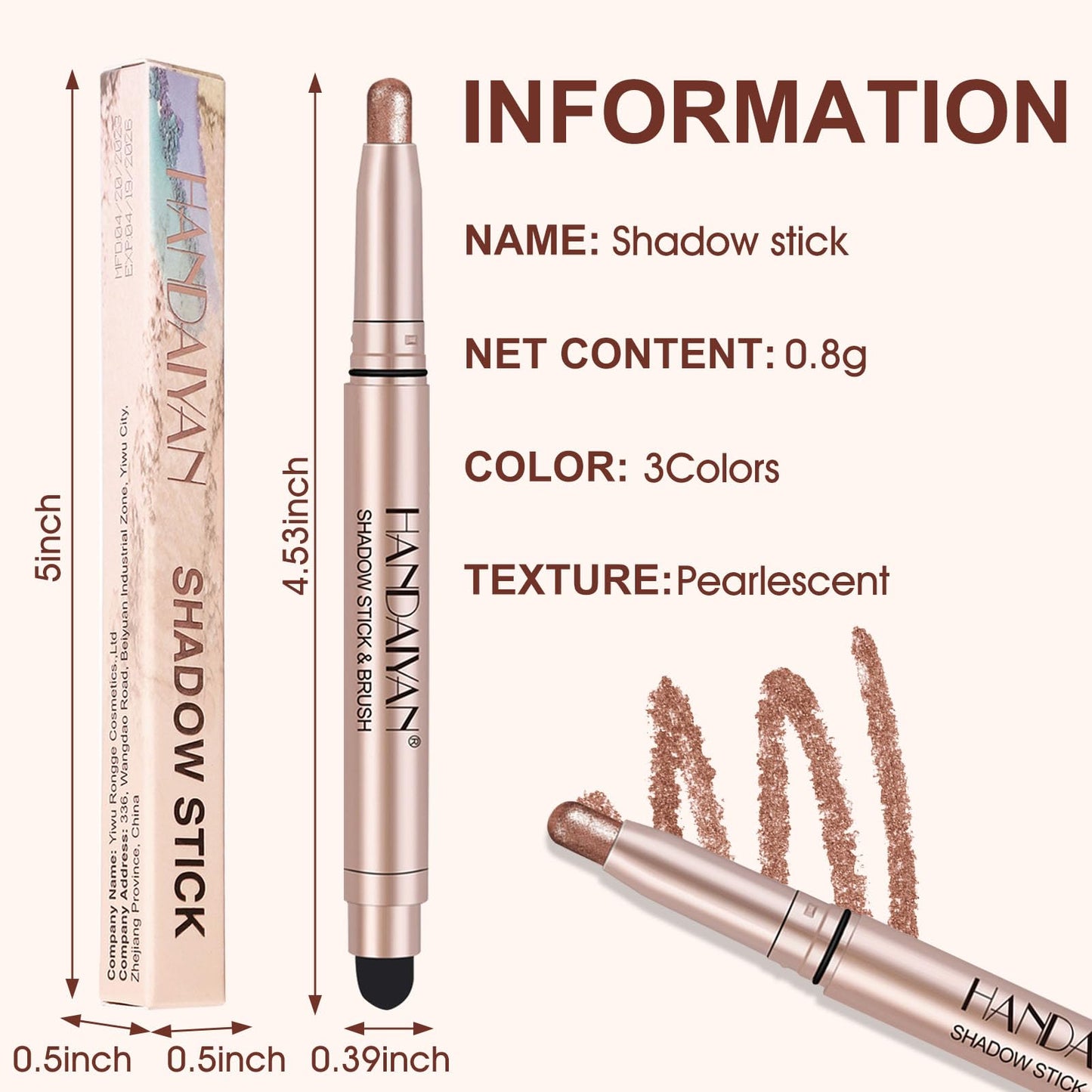 Allony Glitter Eyeshadow Stick, Cream Eyeshadow Stick, Pearlescent Double-Ended Eyeshadow Stick, Highly Pigmented, Smooth and Easy to Apply, Gold Eyeshadow for Golden Eye Makeup-178