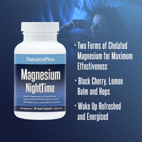Nature's Plus NaturesPlus Magnesium Night Time - Magnesium Glycinate and Taurate Supplement with L-Theanine, Ashwagandha, Lemon Balm, B6, Hops - Vegan, Gluten Free - 60 Capsules