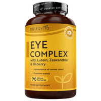 Nutravita Lutein Natural Eye Supplement – 90 Vegan Capsules - Zeaxanthin, Bilberry Extract, Vitamins A, B12 & Zinc – for Maintenance of Normal Vision – Made in The UK