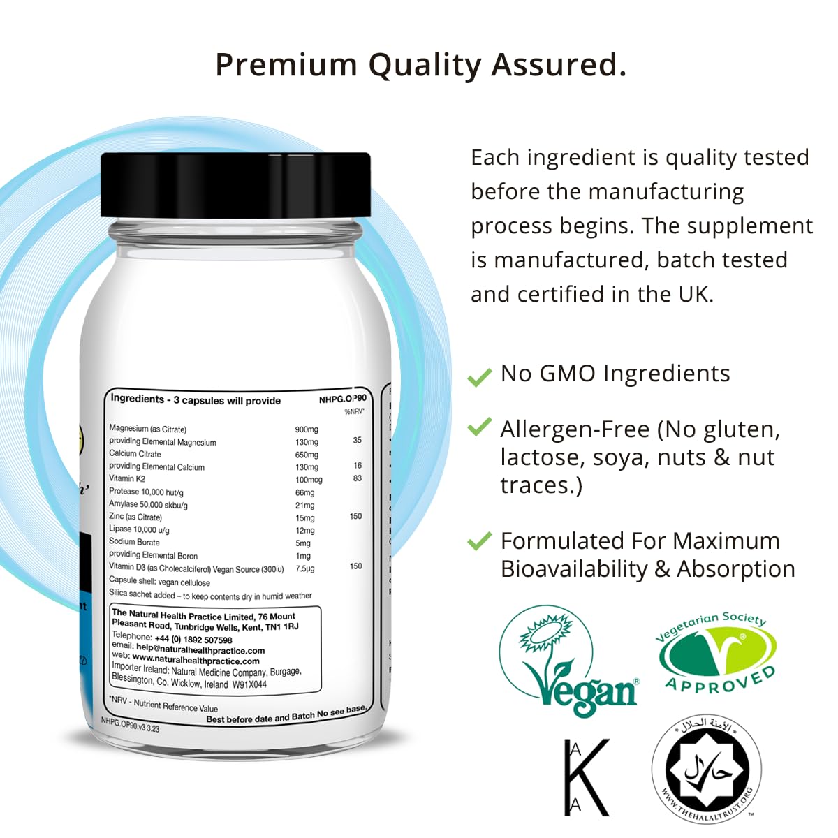 NHP The Natural Health Practice Natural Health Practice Osteo Support Supplement Vitamin D3 (90 Capsules) Maintain Strong Healthy Bones