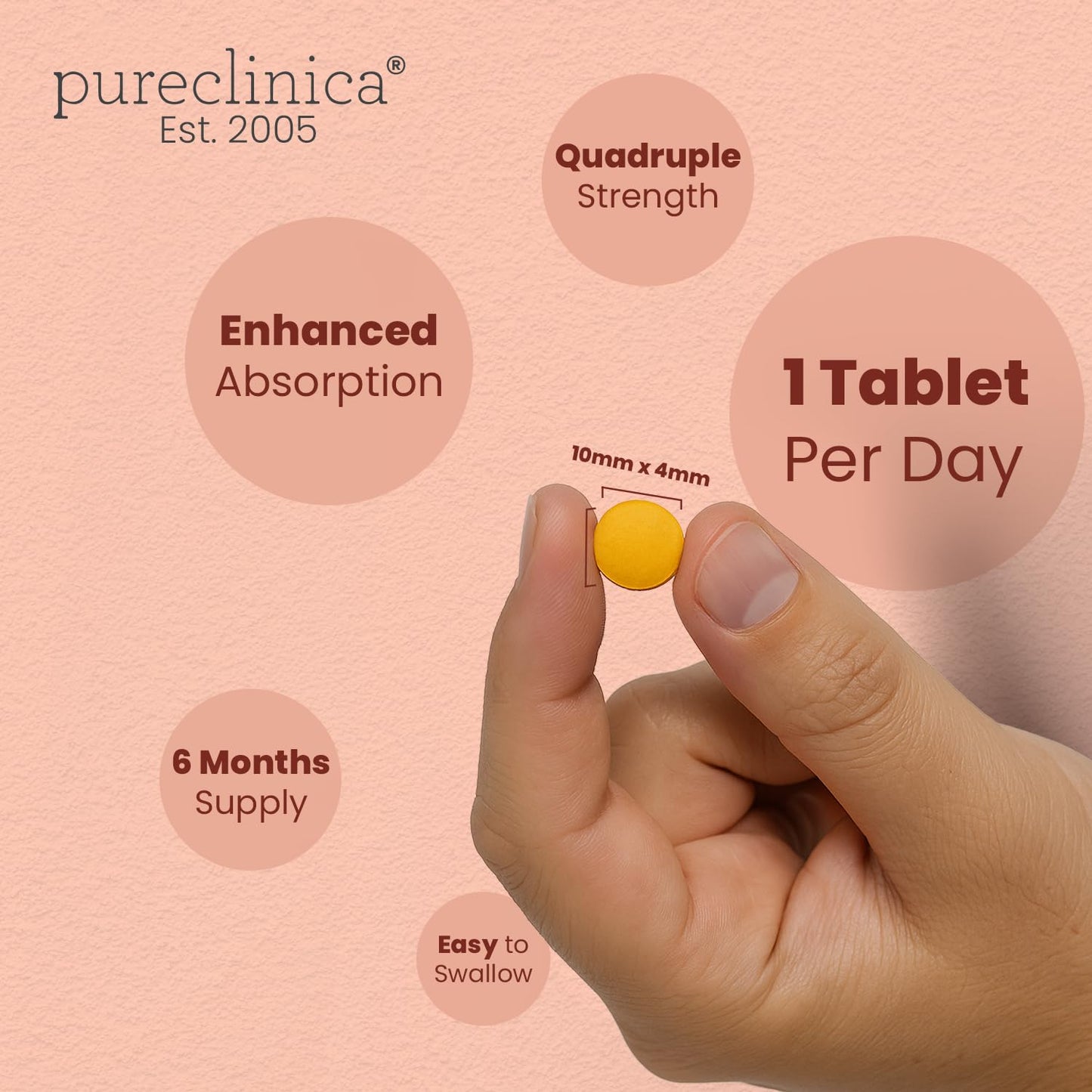 Pureclinica Turmeric Curcumin - 1100mg x 360 Tablets (2 Bottles of 180) - w/ 95% Curcumin and 5mg Black Pepper Extract