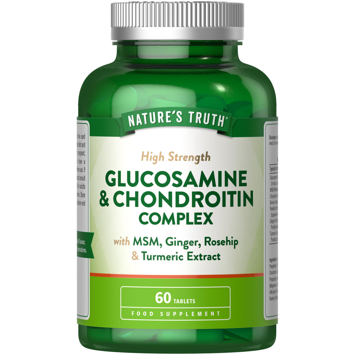 Glucosamine and Chondroitin High Strength | Complex with Glucosamine Sulphate 2KCl, MSM, Ginger, Collagen, Rosehip & Turmeric | 60 Tablets | Nature's Truth