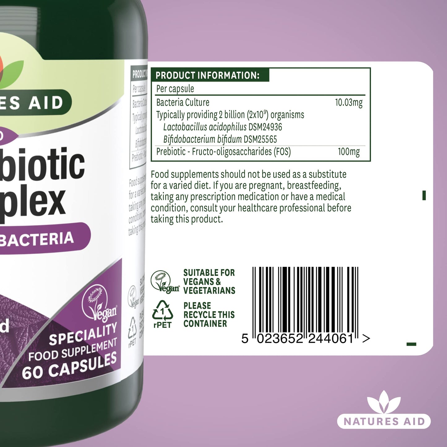 Natures Aid Microbiotic Complex – Digestive Friendly Bacteria Supplement Gut Health Support – High Strength Lactobacillus Acidophilus – Vegan, Vegetarian, Non-GMO, Gluten Free - 60 Capsules