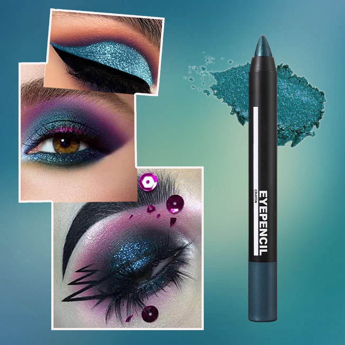 LYNTYAOU Green Shimmer Eyeshadow Stick, Jungle Green Eye Shadow Pencil, Creamy Metallic Glitter Eye Makeup Crayon, Deep Blue Color Highlight Brightener Pen, Smooth High Pigmented Eyeliner