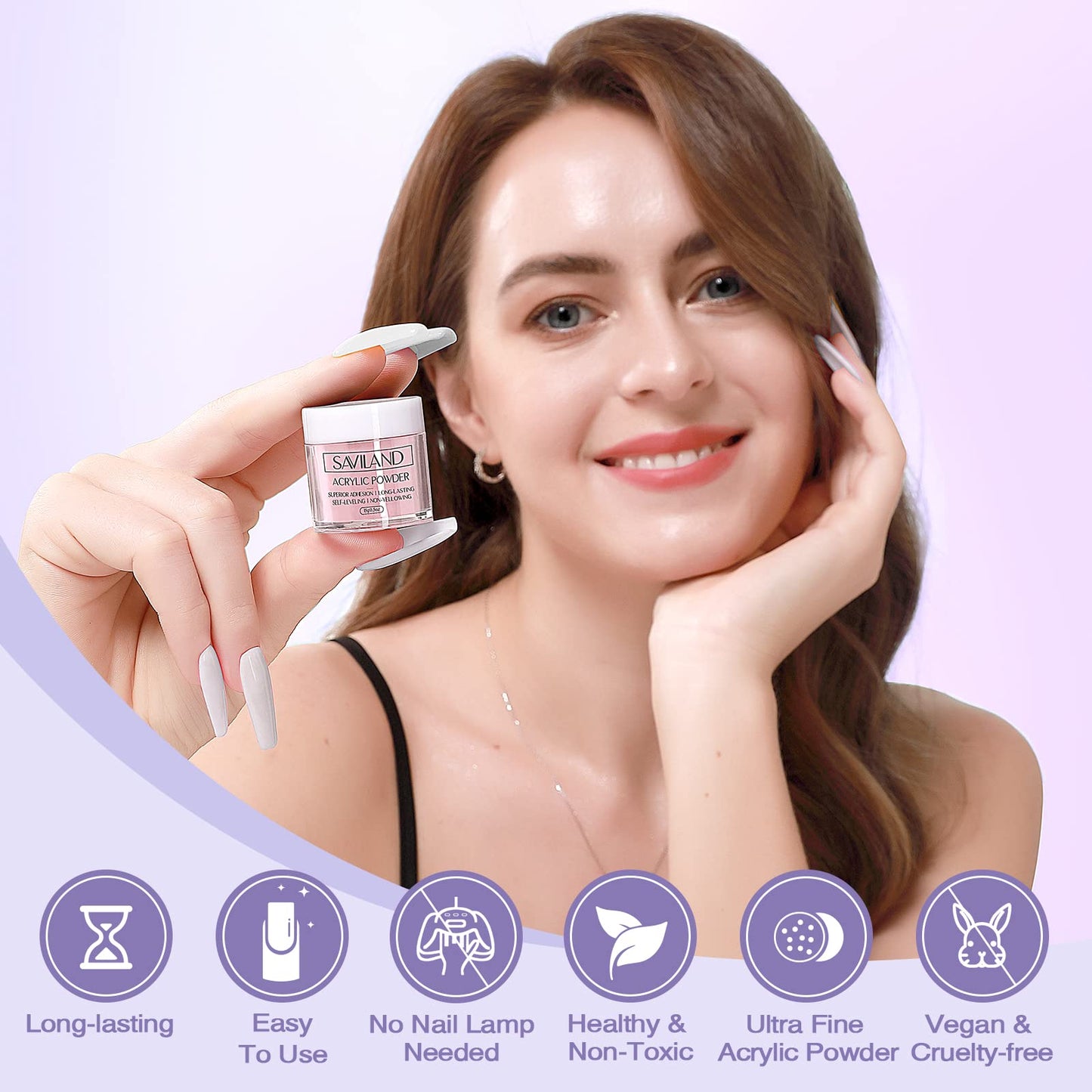 Saviland Acrylic Nail Kit - 45g White Pink Clear Acrylic Powder and Liquid Set with 3 Sizes Acrylic Nail Brush/Nail File/Nail Forms/Dappen Dish for Beginners Nail Extension Carving Acrylic Nail Set