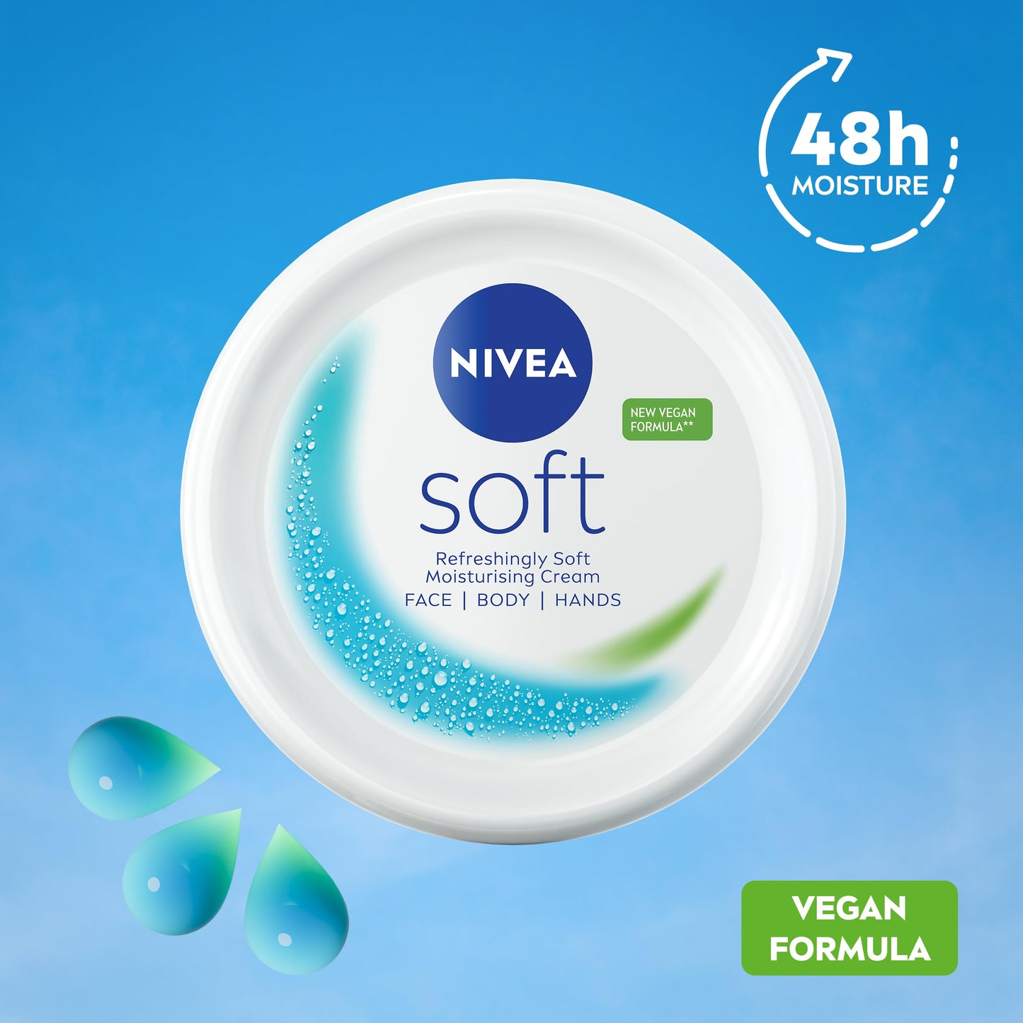 NIVEA Soft Moisturising Cream (500ml), 48H Face Moisturiser for Face, Body and Hands with Vitamin E and Jojoba Oil, Hand Lotion Moisturises Deeply, Vegan Formula Day Cream