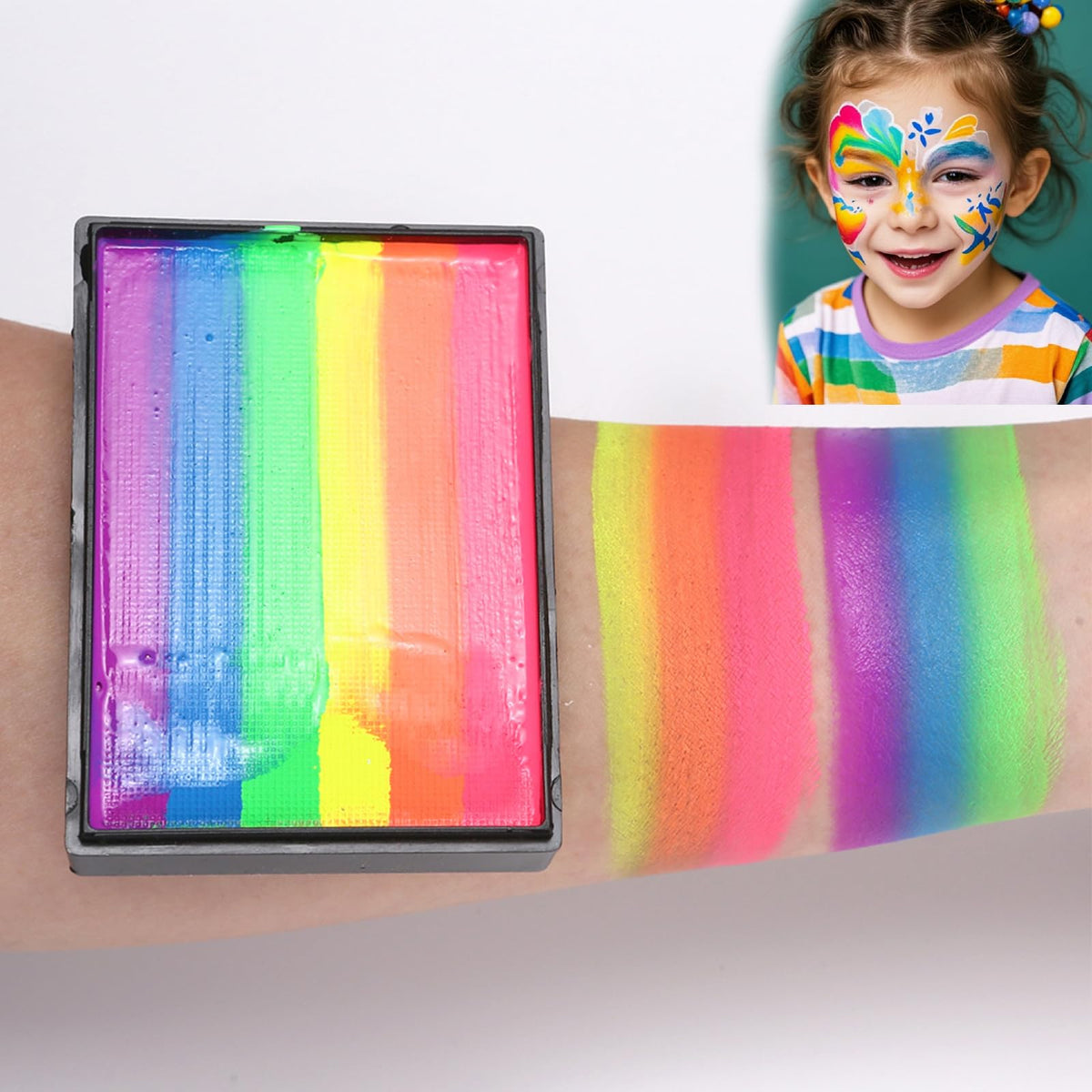 Mikloven Rainbow Face Paint Kit, 6 Vibrant Colors, Water-Soluble Body & Face Makeup for Theatre, Carnival, Cosplay, Hypoallergenic Quick-Dry Formula, Easy to Wash Off, 50g