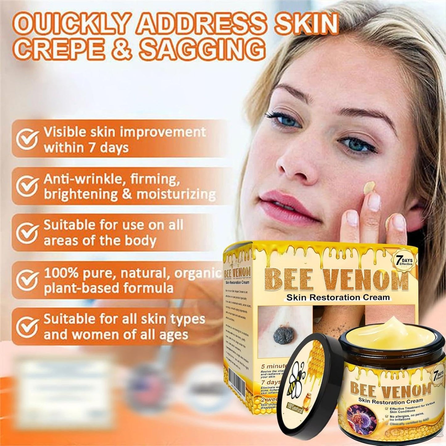 OXGPAL Bee Venom Skin Restoration Cream, Professional Bee venom Skin Treatment Cream, Bee Venom Comprehensive Creams, Firming Moisturizing & Repair Reduces Blemishes for All Skin Type (2 Bottle*60ML)