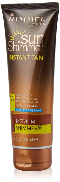 Rimmel Sunshimmer Water Resistant Instant Tan, Easy To Wash Off, Transfer Proof, Streak Free Colour, Medium Shimmer, 125ml