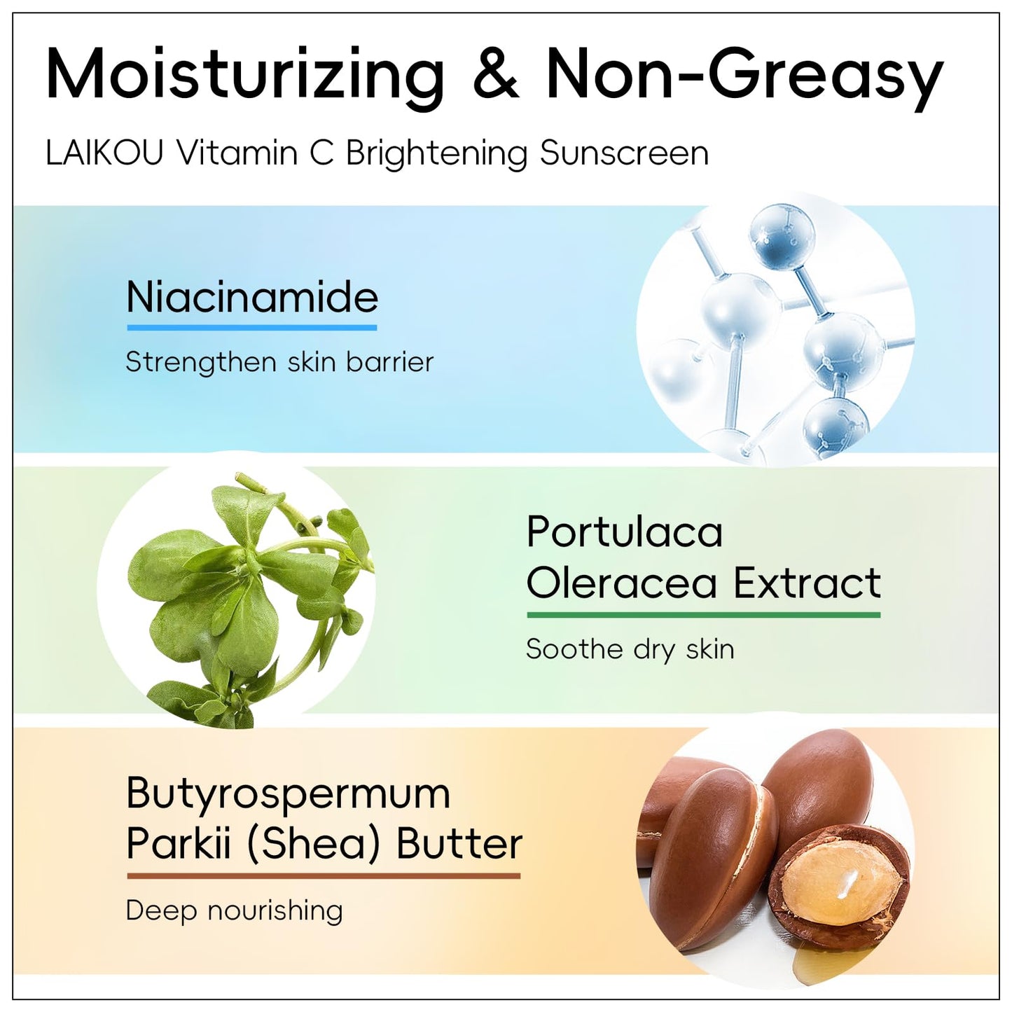 LAIKOU Vitamin C Face Sunscreen SPF50 PA++++, Daily Face & Body Sun Cream with Niacinamide & Shea Butter, UVA/UVB Protection, Lightweight, Non-Greasy Moisturiser for All Skin Types, 50g (Pack of 2)