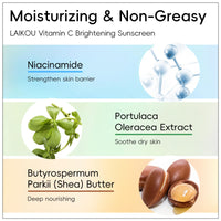 LAIKOU Vitamin C Face Sunscreen SPF50 PA++++, Daily Face & Body Sun Cream with Niacinamide & Shea Butter, UVA/UVB Protection, Lightweight, Non-Greasy Moisturiser for All Skin Types, 50g (Pack of 2)