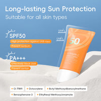LAIKOU Vitamin C Face Sunscreen SPF50 PA++++, Daily Face & Body Sun Cream with Niacinamide & Shea Butter, UVA/UVB Protection, Lightweight, Non-Greasy Moisturiser for All Skin Types, 50g (Pack of 2)