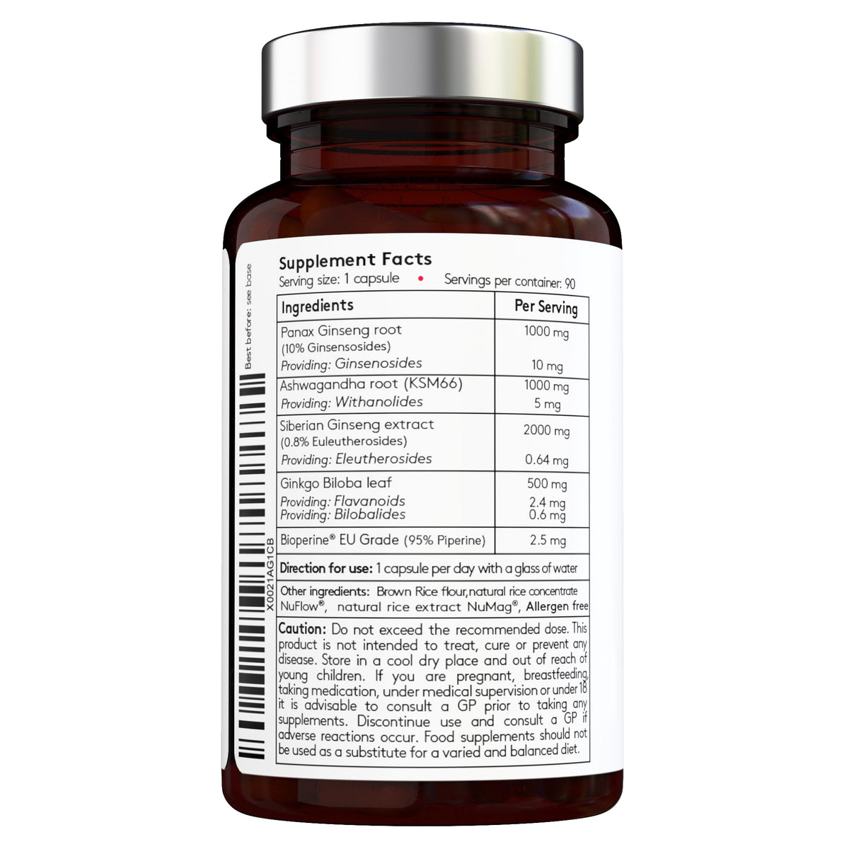 Vital Haven 100% Natural - Ginseng Complex - Korean Panax Ginseng (1000mg) | Siberian Ginseng (2000mg) | Indian Ginseng (1000mg) & Ginkgo Biloba (500mg) - Max Potency - 90 Vegan Capsules - Made in The UK