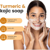 Heefeng 2PCS Turmeric And Ko-jic Acid Soap,Turmeric Soap Bar,Brightening Soaps,Deep Cleansing & Smooth Skin,Even Skin Tone,Refreshing,Moisturize And Nourish Firming Pores And Removing Yellow,For Face & Body
