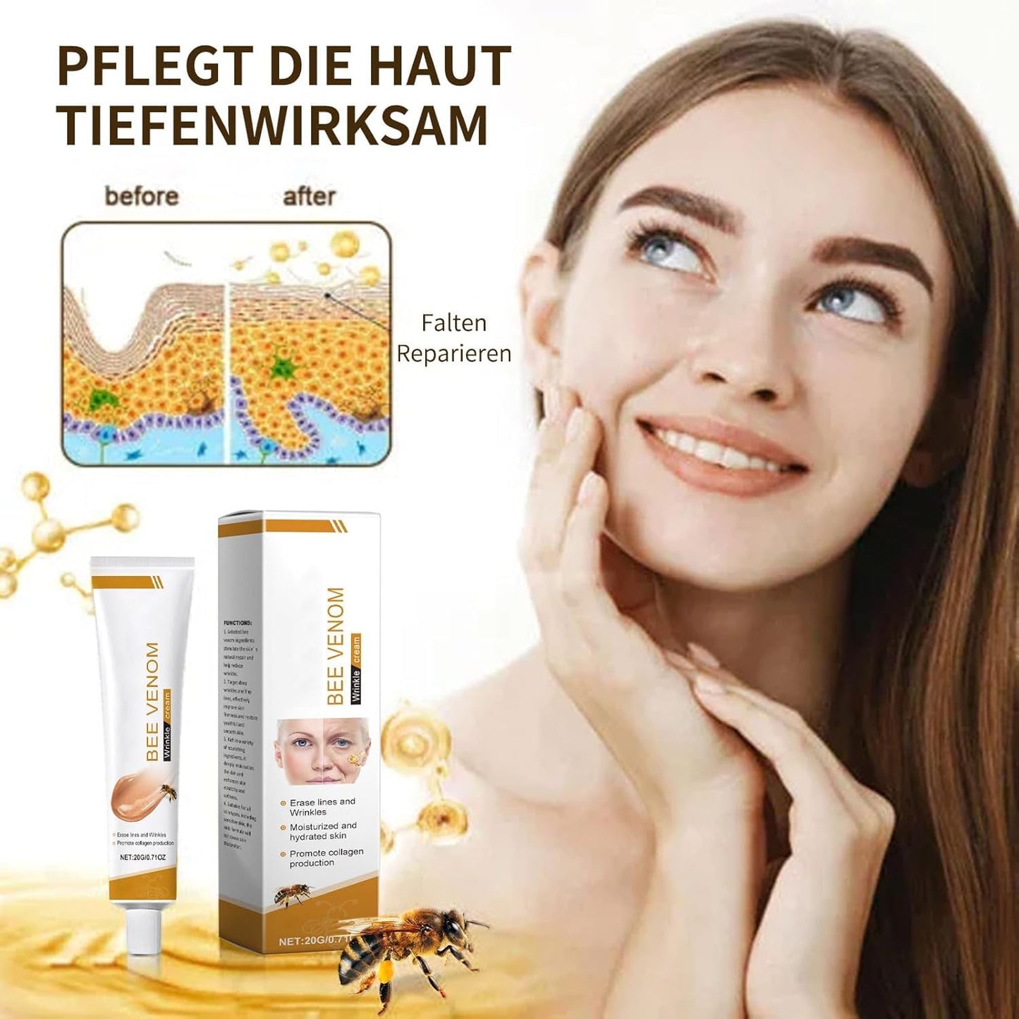 Shefave 3PCS Bee Venom Cream – Anti-Wrinkle Face & Neck Moisturiser, Multi-Purpose Bee Venom Skincare, Hydrating & Firming Bee Cream for Fine Lines & Wrinkles