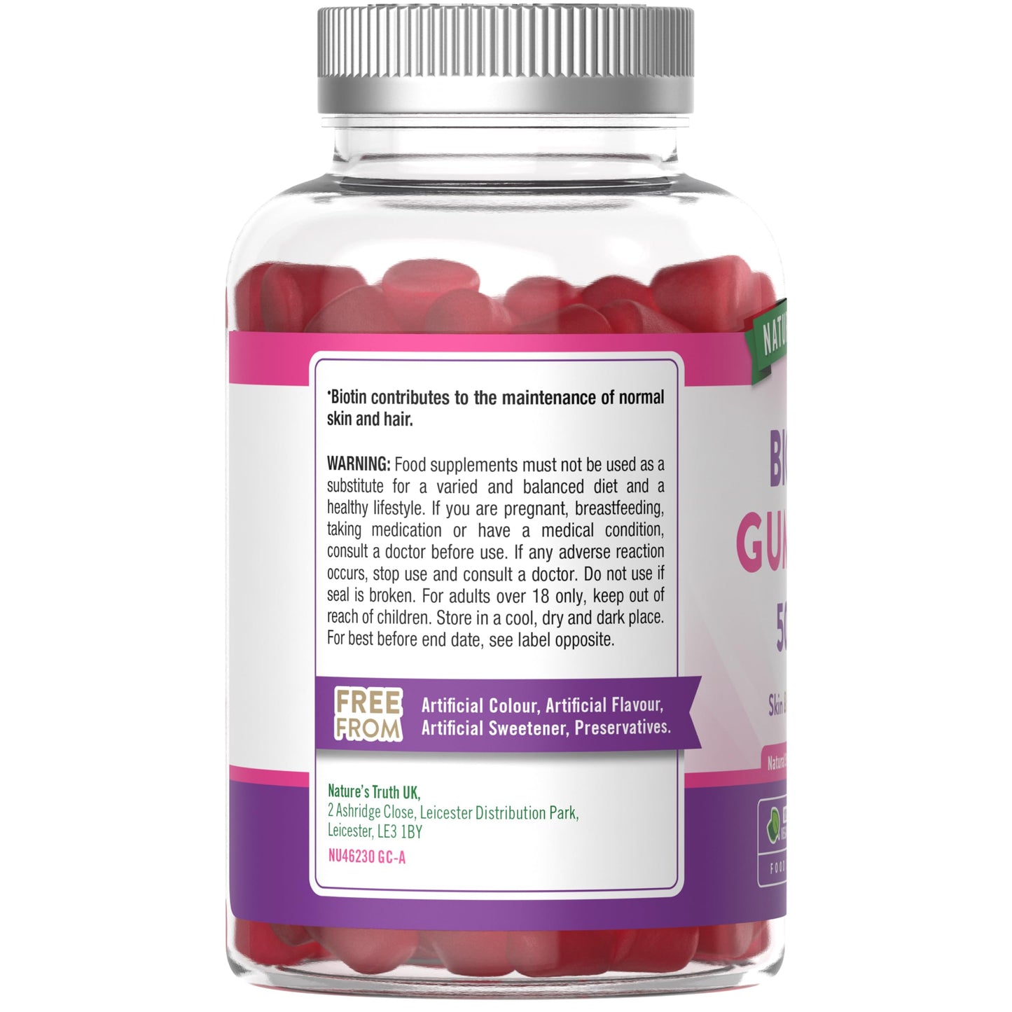 Nature's Truth Biotin 5000ug - 60 Vegan Gummies - Skin & Hair Support - Natural Strawberry Flavour
