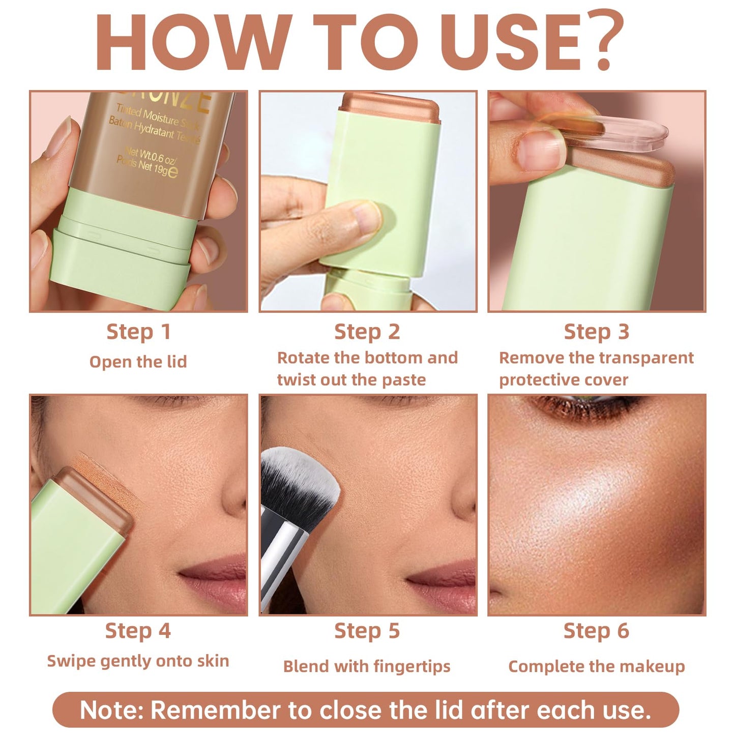 Noerrors Cream Contour Bronzer Stick for Cheeks Tint, Multi-Use Highlighter Blush Makeup Stick, Natural Glow Solid Moisture Blendable On-the-Go Shimmer Illuminator for Face Body Eyeshadow #02