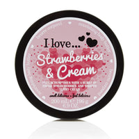 I Love Strawberries & Cream Body Butter, Made With 87% Naturally Derived Ingredients Including Shea Butter & Coconut Oil For Soft & Hydrated Skin, Moisturising & Lightly Scented, Contains Natural Fruit Extracts, VeganFriendly 200ml