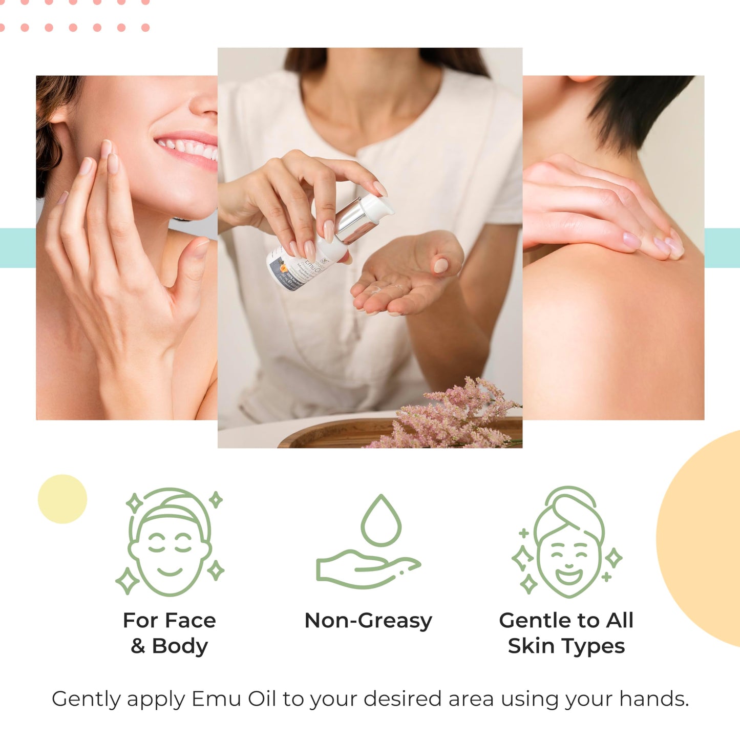 YNN Y-NOT-NATURAL Emu Oil for Skin & Hair - Scalp, Nails, Hair, Face and Body Oil Infused with Omega 3, 6, 9, Vitamins, & Minerals - 60mL Unscented Body & Face Serum for Fine Lines, Stretch Marks, Dry Lips & Cuticles