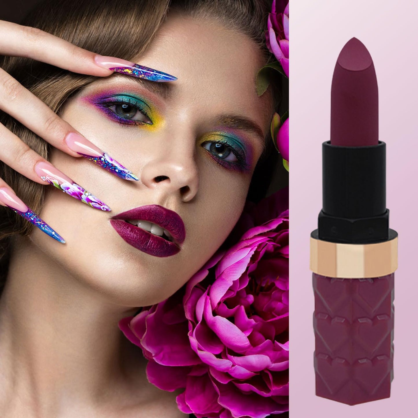 LYNTYAOU Plum Purple Lip Stick, Fuchsia Lipstick for Women Long Lasting, Silky Smooth Waterproof Moisturizing Smooth Non-Sticky Full-Coverage Lipsticks, Gift for Girls & Ladies