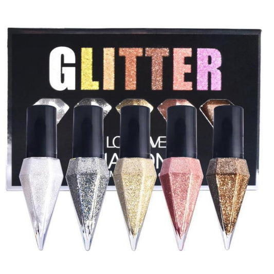 Generic 5PCS Glitter Liquid Eyeshadow & Eyeliner Set – Shimmer Metallic Makeup with Gold, Silver, Diamond Shine – Long-Lasting, Quick-Dry, Waterproof Eye Makeup