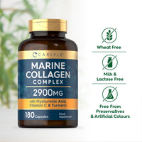 Marine Collagen with Hyaluronic Acid 2900mg | Complex with Vitamins C, E B2, Biotin & More! | Marine Collagen Capsules | 180 Count | by Carlyle