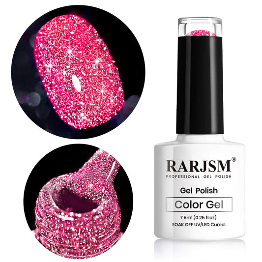RARJSM Diamond Pink Glitter Nail Gel Polish,Glitter Gel Nail Polish,Bright Hot Pink Sparkle Nail Gel Soak off Requires Drying Under UV LED Lamp Nail Beauty Art Design Salon DIY Home 1Piece 7.5ML