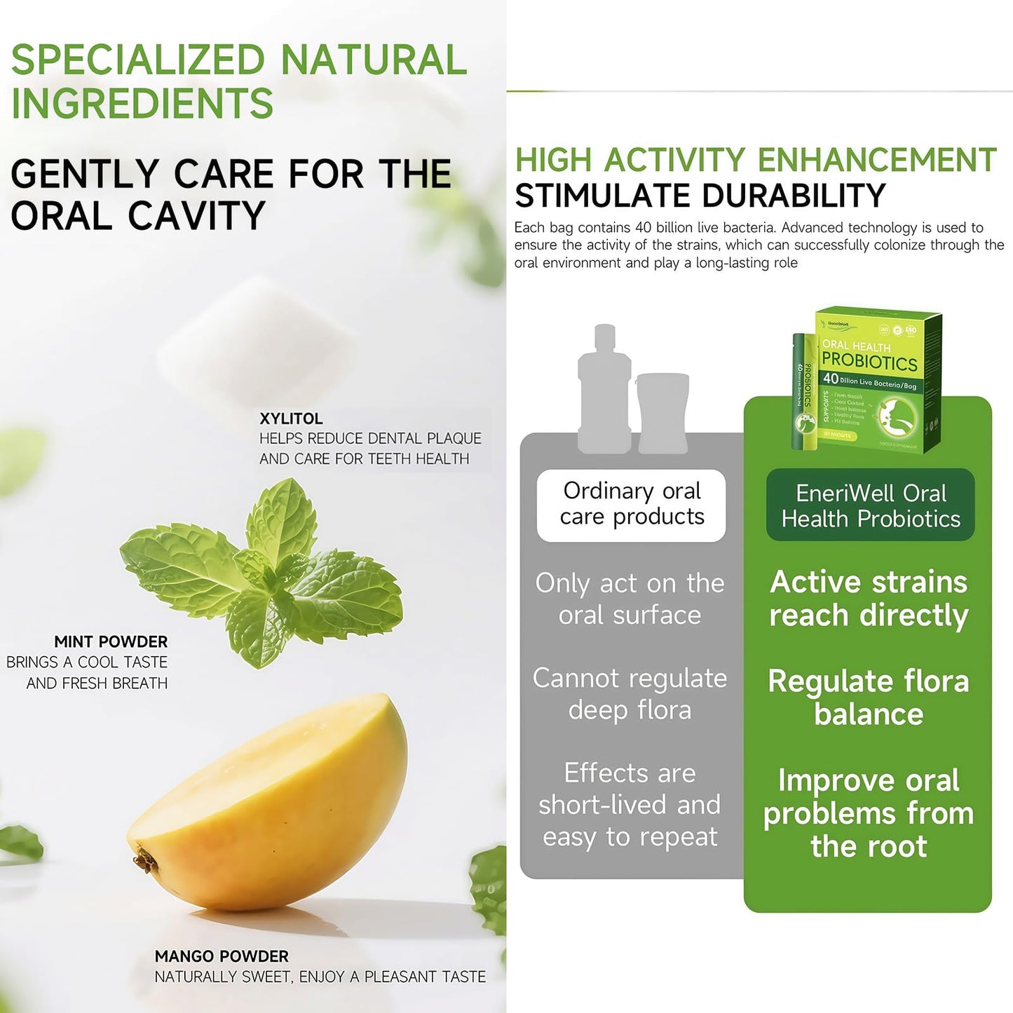 40 Billion CFU Oral Health Probiotic with Prebiotic, Multi Strain Probiotics for Gut Health with Lactobacillus, Multi-Dimensional Compound for Mulajointly Protecting The Oral Cavity 30Packs