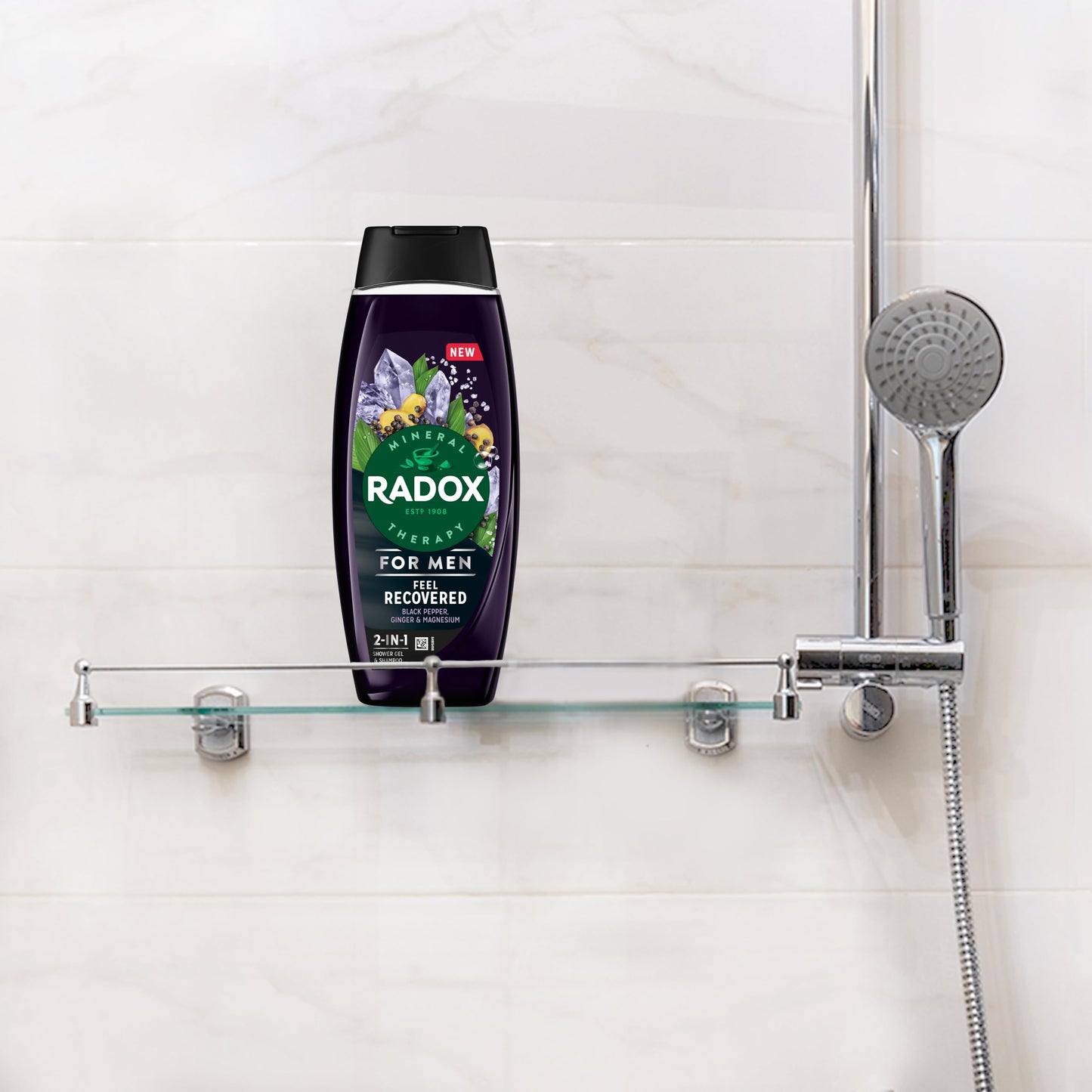 Radox Mineral Therapy Feel Recovered 2-in-1 Shower Gel & Shampoo Men's Body Wash with magnesium and a black pepper & ginger scent for a soothing experience 450 ml