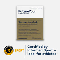 Turmeric+ Gold Supplement – 28 Turmeric Capsules High Strength – Curcumin Capsule Patented Meriva Formulation with Vitamins C & D – Tablets for Bones, Joints & Muscles by FutureYou Cambridge.
