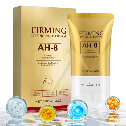Ah-8 Firming Neck Cream,Neck Firming Cream,Tighten and Lift Neck Cream with Hexapeptide,Double Roller Massage, Reduce Wrinkles Fine Lines and Double Chin, Firm,Moisturizing and Lift Sagging Skin(120g)
