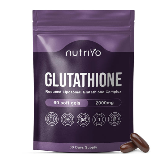 Nutrivo Liposomal Glutathione Supplement - 2000mg Complex Per Serving with Vitamin C, Collagen, Hyaluronic Acid & Phosphatidyl Choline | 60 Softgels - 1 Month Supply | Non-GMO & Third-Party Tested