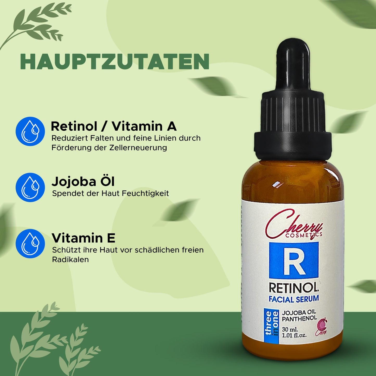 Cherry Cos Retinol Serum with Vitamin A and Wrinkle Away Instant Effect. Skin Renewing Anti-Ageing Face Serum. Age Spots and Milia Remover Skin Care Serum for Your Skincare.