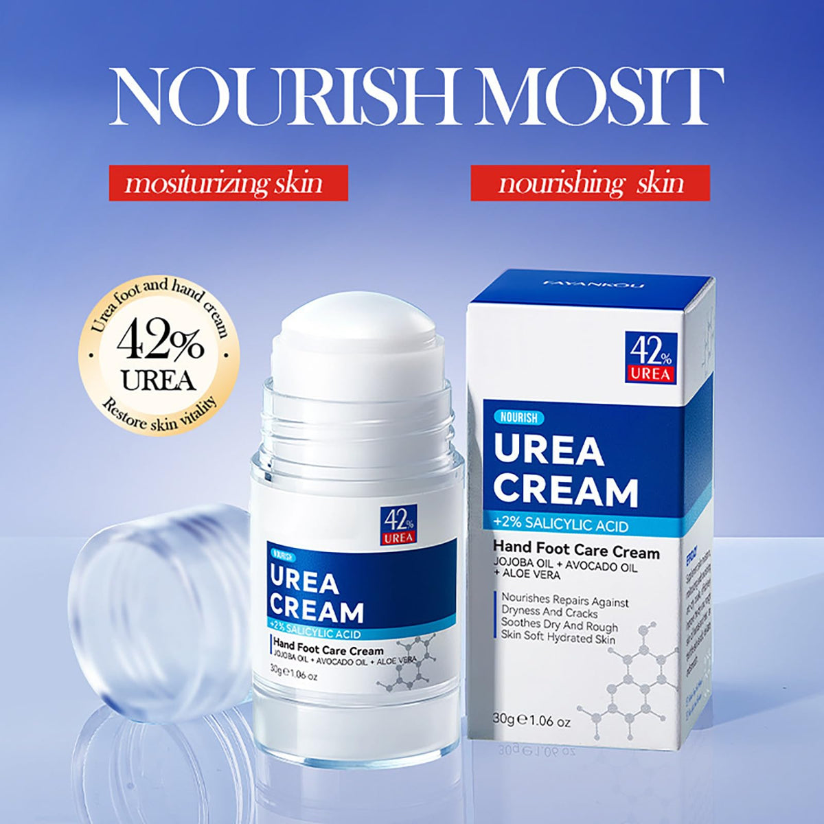 OKAQEE Urea Cream 42 Percent for Feet - Urea Foot Moisturiser with Salicylic Acid & Avocado Oil - Urea Foot Cream for Cracked Heels and Dry Skin - Foot Callus Remover Cream for Hard Skin - Fast Absorbing