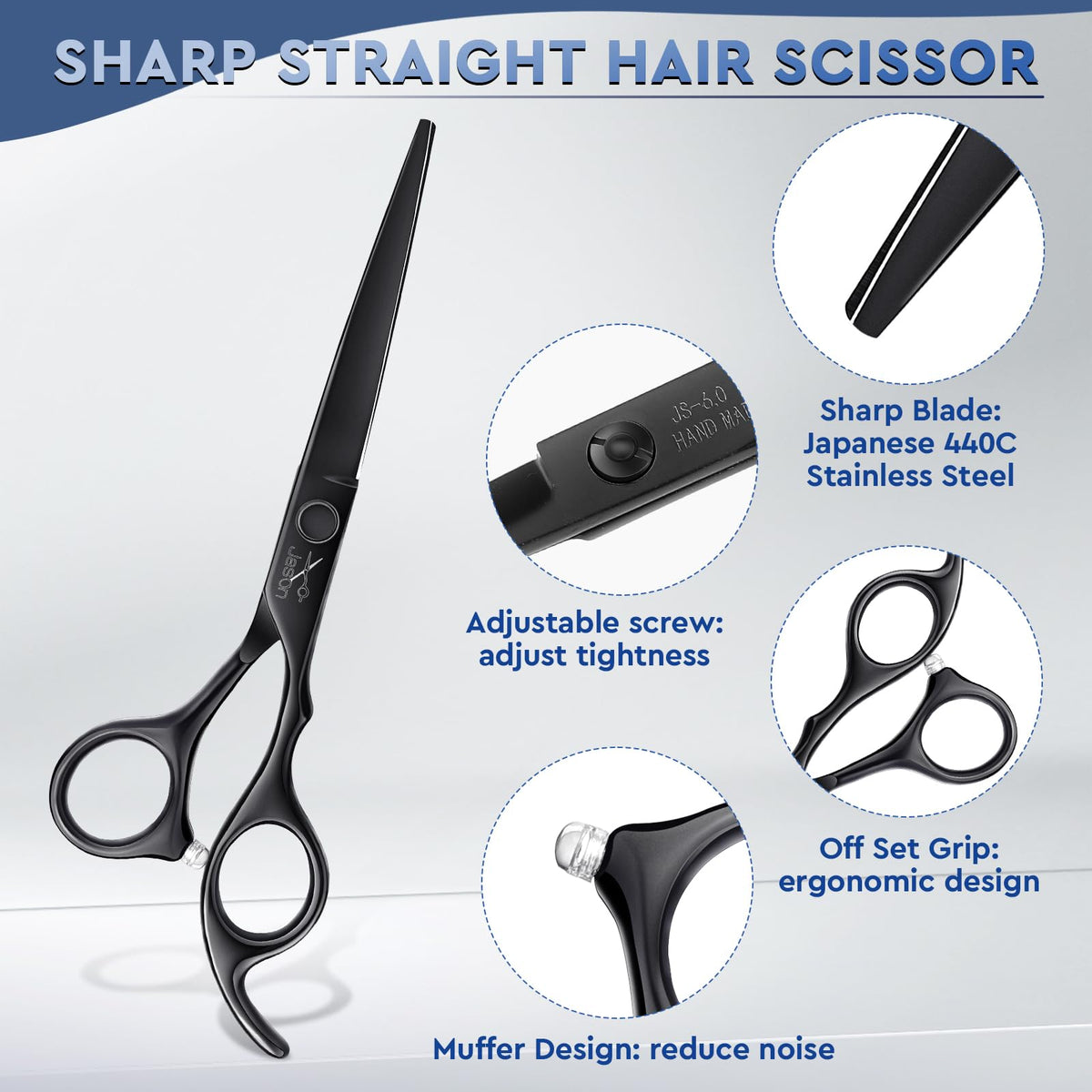 JASON Hairdressing Scissors Set Professional - Hair Scissors Set (Hair Cutting Scissors&Thinning Scissors) 6.5" Hair Scissors Hairdressing Scissors for Hairdresser/Beginner Hairdresser Set, Black