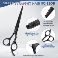 JASON Hairdressing Scissors Set Professional - Hair Scissors Set (Hair Cutting Scissors&Thinning Scissors) 6.5" Hair Scissors Hairdressing Scissors for Hairdresser/Beginner Hairdresser Set, Black