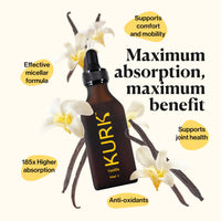 Kurk KURK Essential Liquid Turmeric Supplement, Turmeric Curcumin Drops, Oil for Advanced Everyday Wellness, Focus & Energy, 185x More Absorbable Than Powders, Plant-Based (Vanilla) (95ml)