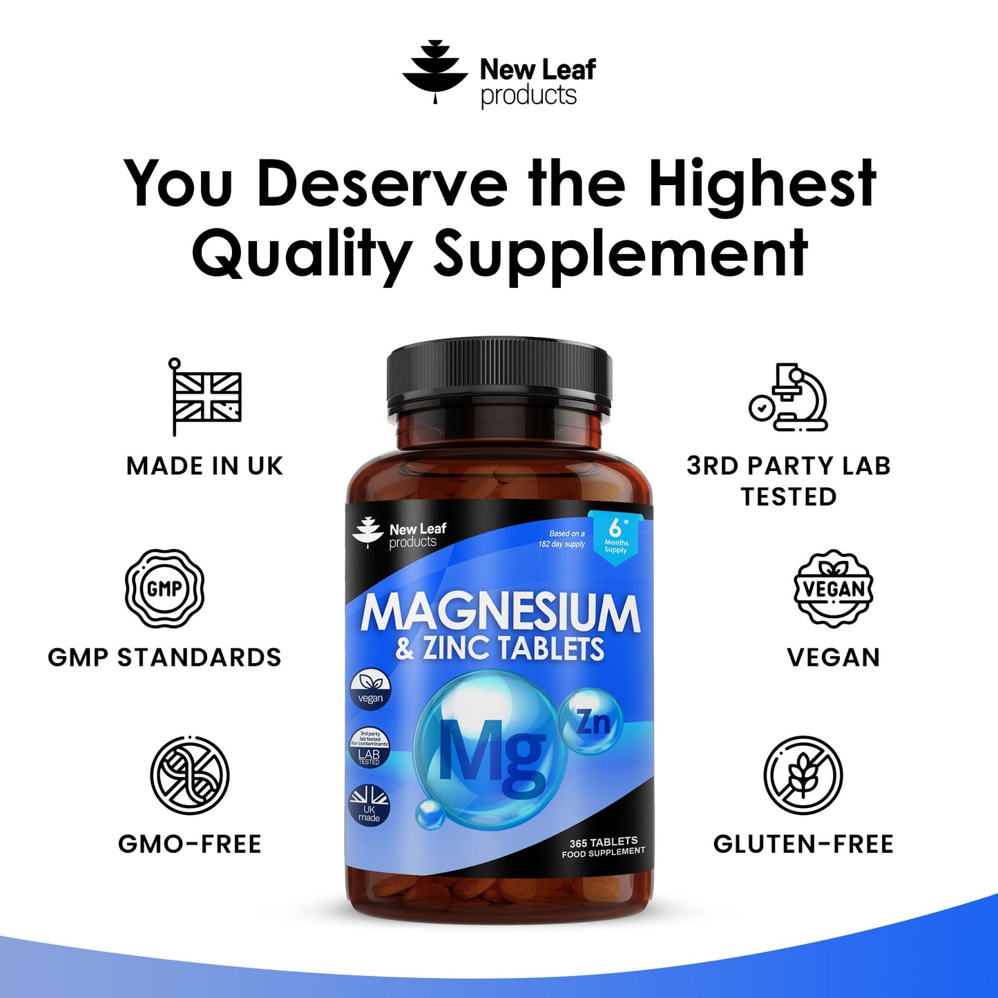 NEW LEAF PRODUCTS Magnesium Supplements 516mg - 120 Magnesium Tablets Supports Muscle Bone Health, Energy - High Strength Supplements Easy to Swallow Sleep Supplement (not Capsules) Vegan, UK Made