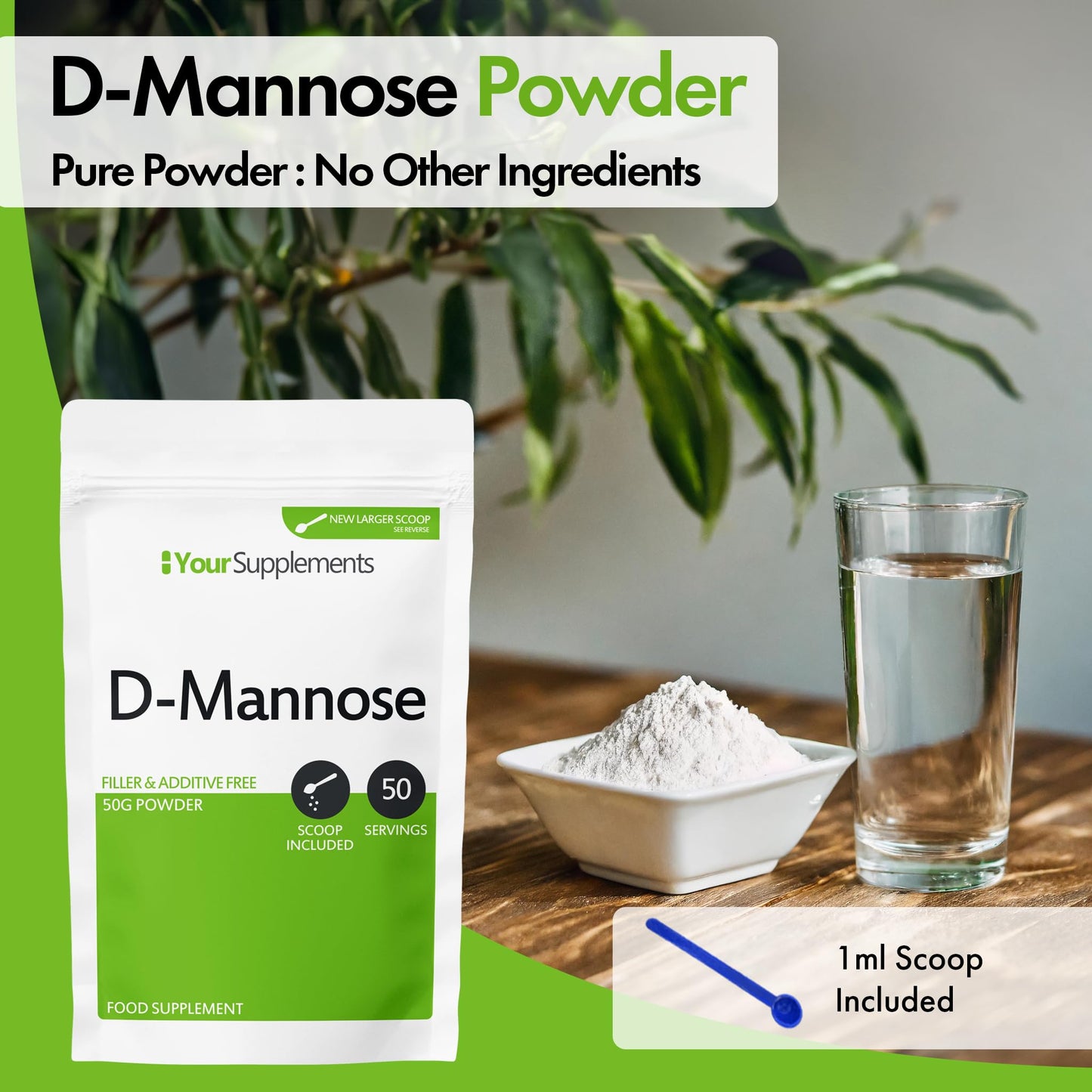 YourSupplements Your Supplements - D Mannose Pure Powder 50g | Natural & Non GMO | Vegetarian & Vegan Friendly | Scoop Included