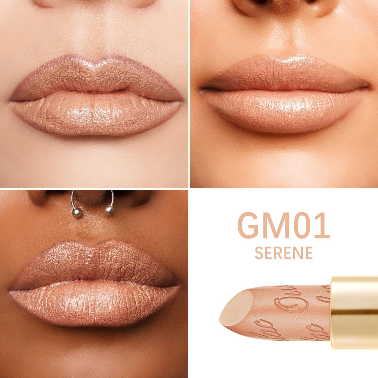 Oulac OULAC Glow Metallic Shine Lipstick, Nude High Impact Lipcolor, Lightweight Soft and Ultra Hydrating, Long Lasting, Vegan & Cruelty-Free, Full Coverage Lip Color 4.3 g/0.15 GM01 Serene