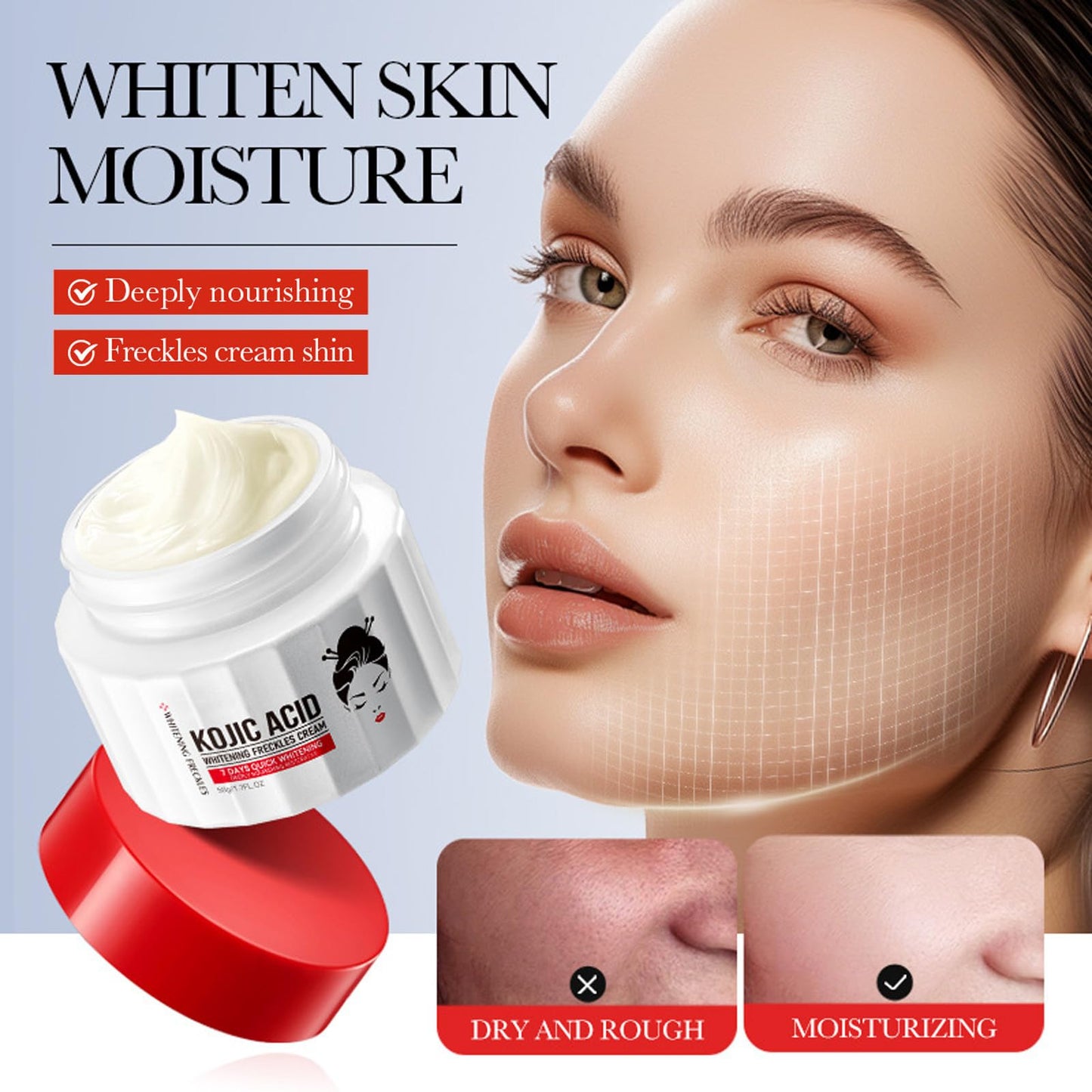 Pothenika Kojic Acid Face Cream Set, Kojic Acid Serum and Skin Lightening Cream, Anti-aging Dark Spot Remover for Face, Hydrating Face Cream Hyaluronic Acid Serum for Dull and Dry Skin(2PCS)