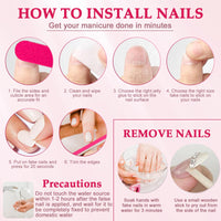 Viugex 24Pcs Short Square False Nails, French White Tip Fake Nails, 3D Pink Bow & Strawberry Design Press on Nails, Acrylic Full Cover Stick on Nail for Women Girls, Natural & Reusable, Easy to Apply